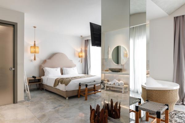 The suite is equipped with a bed with a Cocomat ecological mattress and a sofa that can be converted into a double anatomic bed.